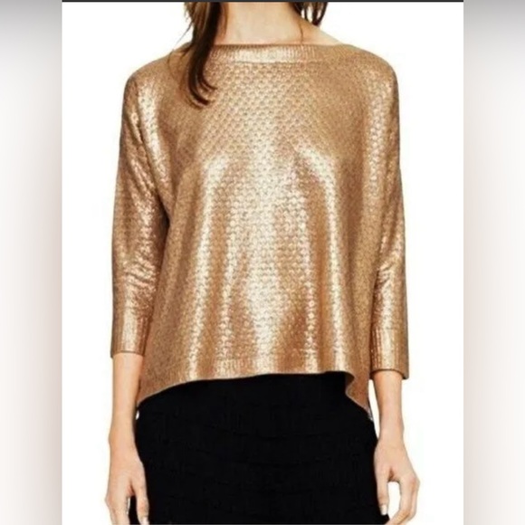 Club Monaco Sweater Copper Foil 3/4 Sleeve Relaxed Pullover sweater size Xs/TP - Picture 1 of 7